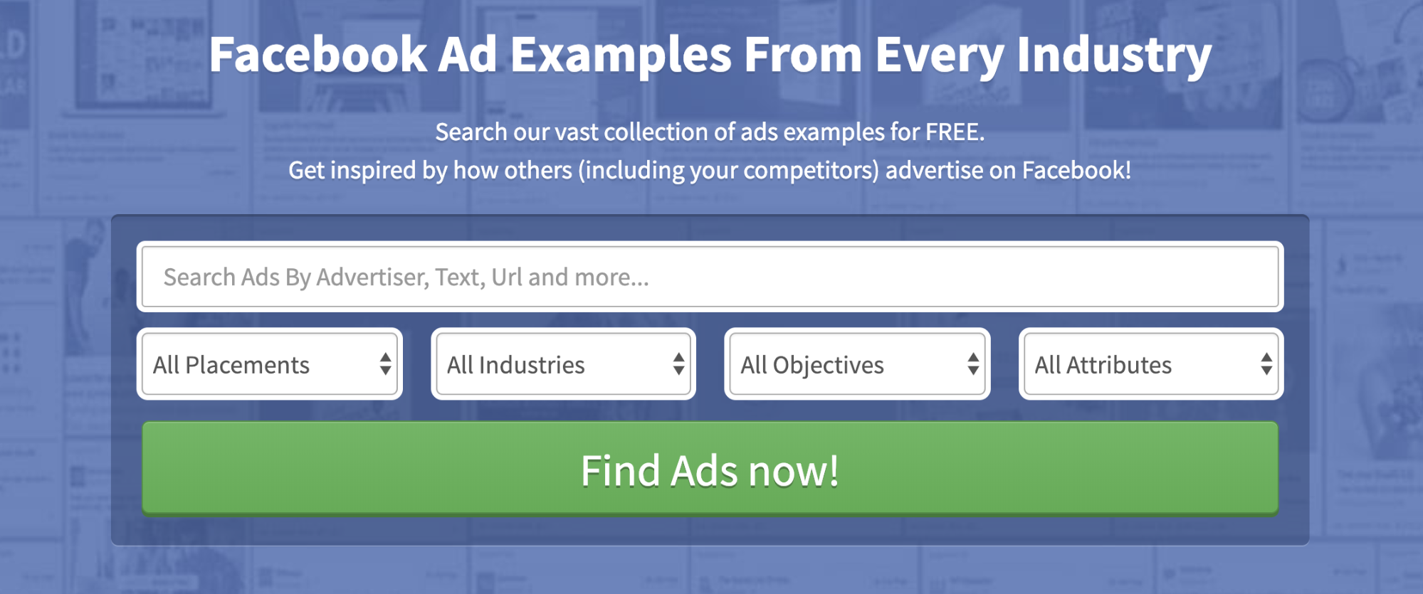 Find shares. Facebook ad example. Facebook ads примеры. Ads examples. Homepage example.