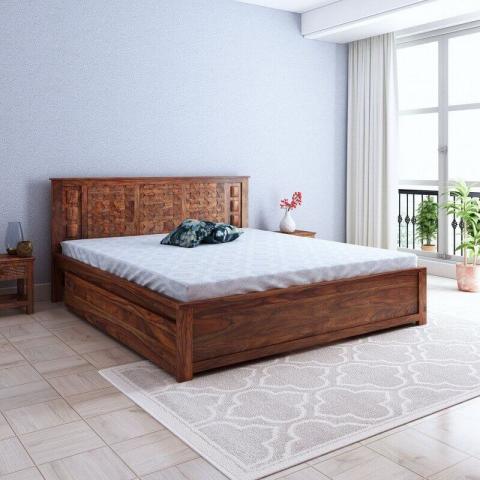 Buy Marwar Sheesham Wood King Size Bed With Side Drawer