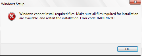 How to solve Windows Installation Error Code 0x8007025d