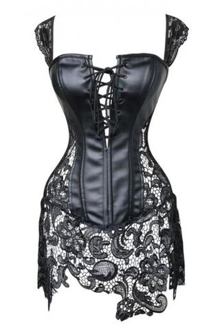 PVC Faux Leather Steampunk Gothic Overbust Corset | Sayfutclothing