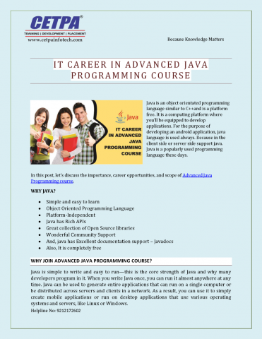           IT Career in Advanced Java Training Course in Noida       