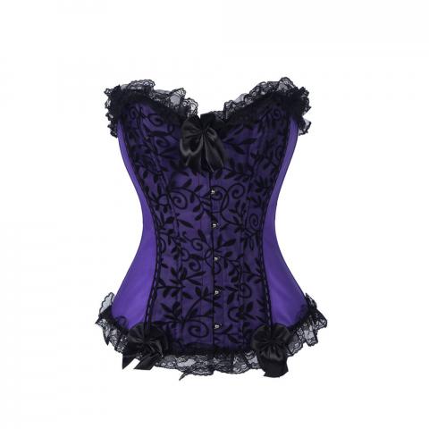 Floral Purple Lace Corset Overbust Waist Trainer Top | Sayfutclothing