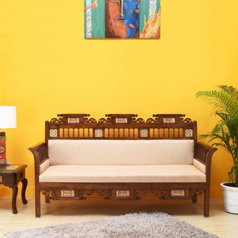 Add a Touch of Luxury to Your Living Room with a 3-Seater Teak Wood Sofa!