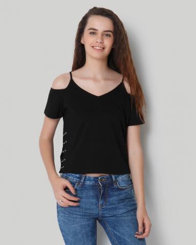 black cold shoulder crop top