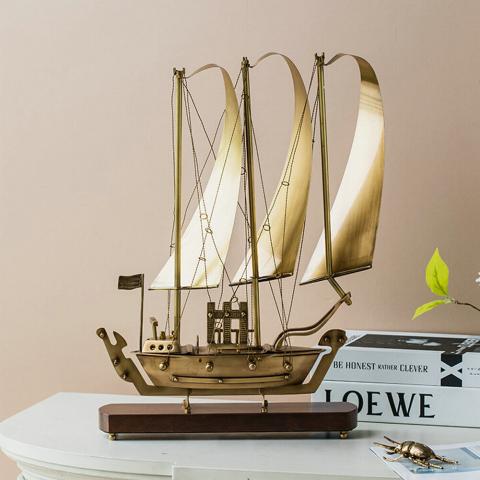Brass Sailboat Sculpture Handmade Retro Vintage Bronze Sailing Boat Ornaments - Warmly Design