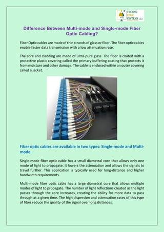 Difference Between Multi-mode and Single-mode Fiber Optic Cabling? | PDF