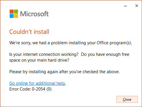 Error Code 0-2054 (0) when using the office deployment tool