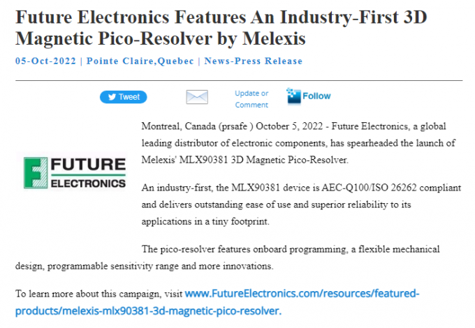 Future Electronics Features Industry-First 3D Magnetic Pico-Resolver by Melexis