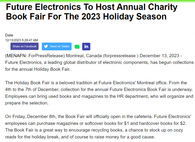 Future Electronics Invites Employees to Annual Holiday Luncheon