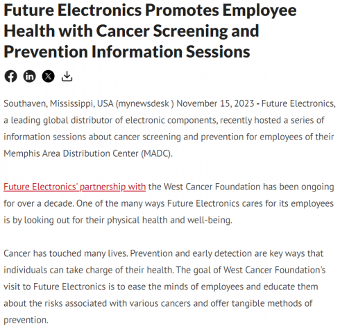 Future Electronics' partnership with the West Cancer Foundation fight cancer