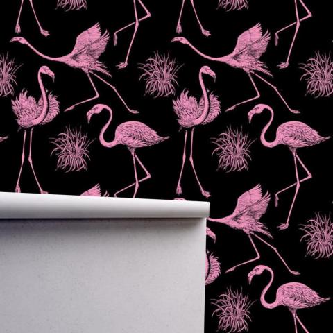 Pink Flamingo Removeable Wallpaper Traditional or Removable | Etsy