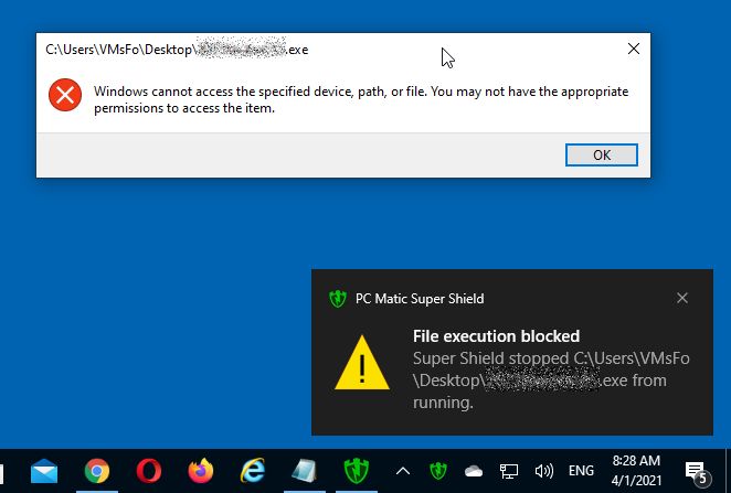PC Matic Super Shield File Execution Blocked