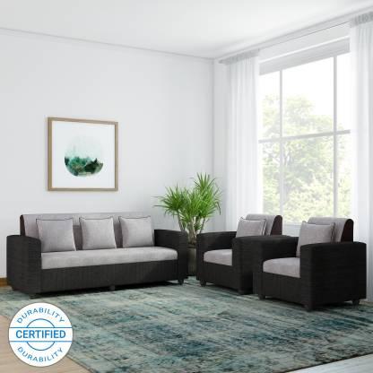 Bharat Lifestyle Tulip Fabric 3 + 1 + 1 Black Sofa Set