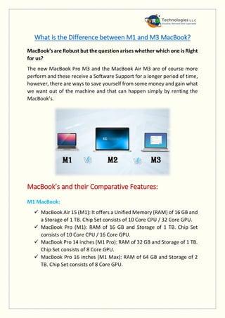 What is the Difference between M1 and M3 MacBook?