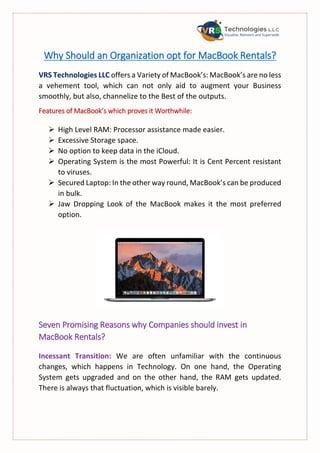Why Should an Organization opt for MacBook Rentals?