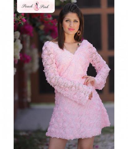 3D Flower Baby Pink Barbie Mini Dress Online in India