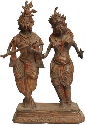 8" Rustic Radha-Krishna In Brass | Handmade | Made In India | Exotic India Art