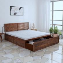 Tahura Sheesham Wood Queen Size Bed With Front Storage - PlusOne India