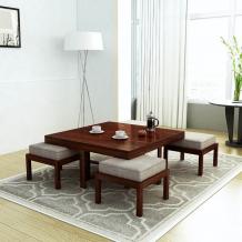 Timor Center Table With 4 Stools Sheesham - Coffee Table Mahogany