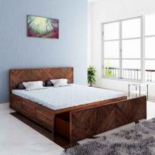 Buy Estonia Sheesham Wood Queen Size Bed With Front Storage