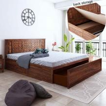Buy Marwar Sheesham Wood Queen Size Front Drawer Storage Bed