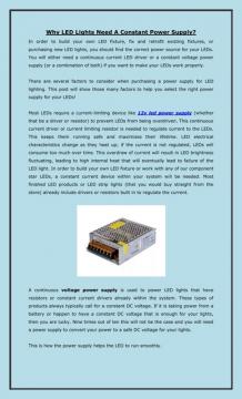 Why LED Lights Need A Constant Power Supply?