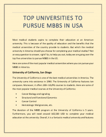 Top Universities To Pursue MBBS In USA
