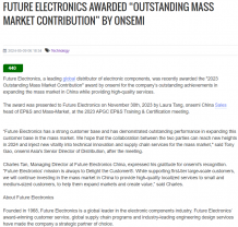 Award by onsemi for Future Electronics outstanding in  marketing