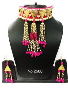 Pink choker set :  Artificial bridal jewellery sets online shopping