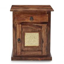 Urbanfry Homes Brass Bedside Table in Sheesham Wood - UrbanFry