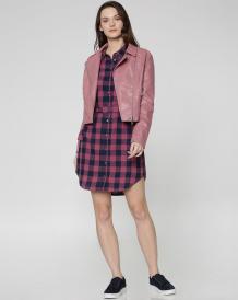 Blue Checks Waist Tie Up Shirt Dress