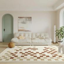 Designer Area Rug Interior Decor Modern Checkered Geometric Wool Carpets - Warmly Home