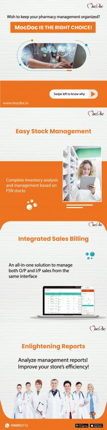 By using MocDoc pharmacy management software, you can streamline the workflow of your pharmacy and enjoy hassle-free administration. It provides features for stock management, integrated sales billing, and insightful reports, which can contribute to better organization and efficiency in your pharmacy operations.