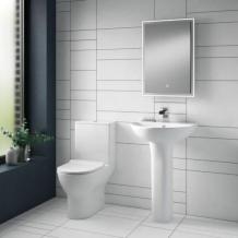 Nuie Freya Rimless Open Back Close Coupled Toilet With Push Button Cistern And Soft Close Seat - White