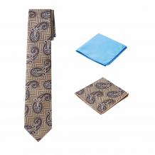 Men&#x27;s Woven Paisley Regular Length Neck Tie with 2 Handkerchief Pocket Squares Hanky Set - Tan Brown - Absolute Ties