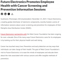 Future Electronics Promotes Employee Health with Cancer Screening