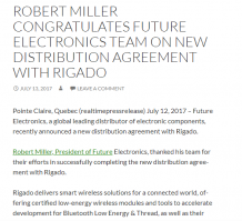 Future Electronics, recently announced a new distribution agreement with Rigado