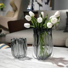 Modern Grey Glass Vase Unique Design Thickness Art Shaped Decor Plant Flower Pot - Warmly Design