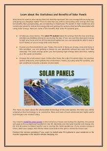 Learn about the Usefulness and Benefits of Solar Panels