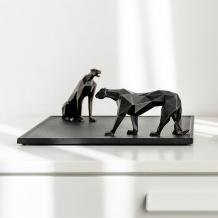 Leopard Sculpture Bronze Geometric Design Table Animal Artwork Figurine Decor - Warmly Design