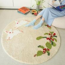 Nursery Rugs Round Washable Flower Rabbit Area Carpets for Kids Boy Girl Room - Warmly Home
