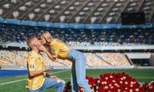 Manchester City star Oleksandr Zinchenko proposes to his stunning TV presenter girlfriend Vlada Seda at Ukraine&#039;s national stadium in Kiev