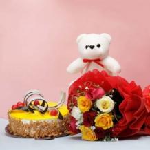Send Valentine Cake and Flowers Combo Online via OyeGifts