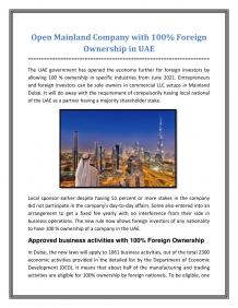 Open Mainland Company with 100 Foreign Ownership in UAE