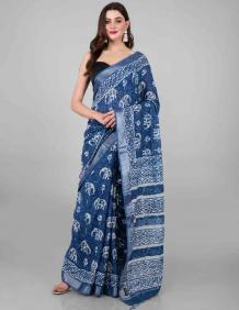 Buy Plain Linen Sarees Blue | Handloom Saree