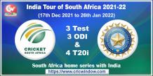 South Africa vs India scorecards series 2021-22 