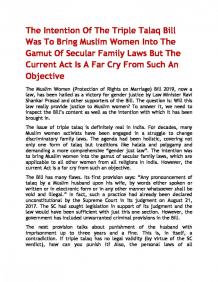The Intention Of The Triple Talaq Bill Was To Bring Muslim Women Into The Gamut Of Secular Family Laws But The Current Act Is A Far Cry From Such An Objective