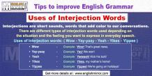 Interjection words: Wow, Yay-yaay, Yeah, Yikes, Yippee