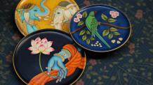 Wall Plates | Handpainted Wall Plates | Wooden Wall Plates | Pichwai Handpainted Wall Plates &ndash; Yellow Verandah 