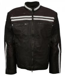 White Stripe Black Men Leather Jacket - Stinson Leathers